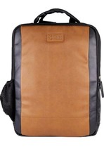 Vegan Leather Laptop Backpack - Eco-Friendly  Grainy Tan and Black picture