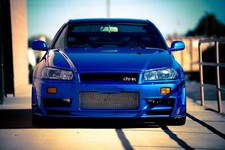 Cars nissan skyline gtr r34 car blue Desk Mat Stitched picture