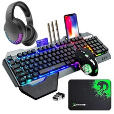 Wireless Gaming Membrane Keyboard Mouse and Bluetooth Headset Kit-Black RGB |... picture