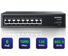 Aumox SG308P 8 Port Gigabit PoE Switch 120W AC100-240V 52V--2.3A New Open Box picture