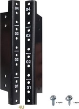 4U Steel Rack Rails 2 Pack Black Powder Coated Finish With Mounting Screws Set picture