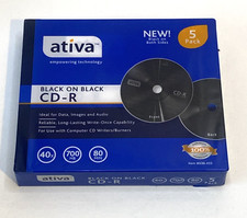 Ativa Black on Black CD-R Blank Media Discs 5-Pack 700MB 80-Min New Sealed picture