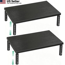 OPNICE Adjustable Monitor Stand Riser for Desk, Wood 1-tier, Black 2-Pack picture