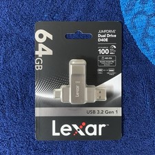 Lexar D40E 64GB Dual USB 3.2 Gen 1 Type-C Jump Drive In Champagne Silver picture