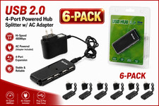 USB 2.0 Hi-Speed 4-Port Powered Hub Splitter w/ AC Adapter (6-Pack) picture