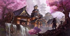 Landscape  fantasy art waterfall cherry blossom Custom Gaming Mat Desk picture