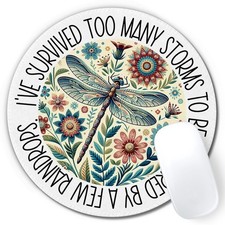 Inspirational Boho Floral Dragonfly Round Mouse Pad 7.9x7.9 Inch, I've Surviv... picture