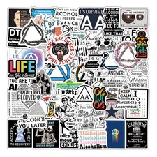 62Pcs Alcoholics Anonymous aa Stickers Pack, Aesthetic Vinyl Waterproof Black picture