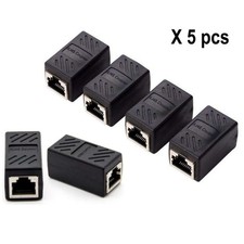 RJ45 Coupler 5 Pack Shielded Inline Gigabit Ethernet Cat7/6a/5e Black Adapter picture