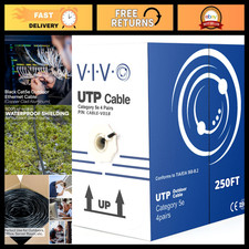 250ft Bulk Cat5e Ethernet Cable - High-Speed Network Wire, Black, 24AWG, 350MHz picture