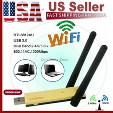 USB 3.0 1200Mbps Long Range AC1200 Dual Band 5GHz Wireless WiFi Adapter Antennas picture