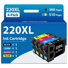 220XL Ink Cartridge Replacement for Epson WF-2750 WF-2660 XP-320 (4PK, BK/C/M/Y) picture