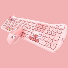 Cute Cat Wireless Keyboard Retro Typewriter Round Keys Aesthetic picture