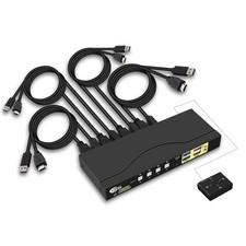 4-Port HDMI KVM Switch 4x1 USB 3.0 Hub 4K@60Hz 2K@144Hz Hotkey Audio picture
