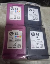 Set 4 Genuine HP 63 Black and Color Inkjet Cartridges Seal Intact NO BOX NO BAG picture