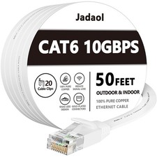 Jadaol Cat 6 Ethernet Cable 50 ft, Outdoor & Indoor 10Gbps 50ft, White  picture