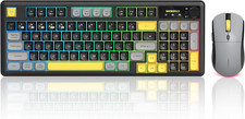 combo teclado y mouse inalambrico crema con teclado numerico rgb recargable picture