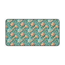 Teal Peony Desk Mat — Vintage Garden Mouse Pad Surface picture