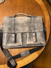 kenneth cole distressed black and brown leather messenger bag excellent conditin picture