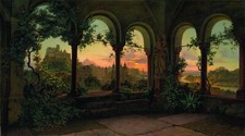 Landscape painting plants architecture sunset georg Custom Gaming Mat Desk picture