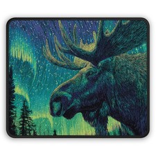 Northern Lights Moose Gaming Mouse Pad | Aurora Woodland Desk Mat picture