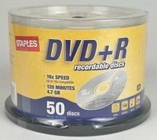 Staples DVD+R 50 Pack 16X Blank Recordable DVDs 4.7GB 120 Min Spindle Sealed picture
