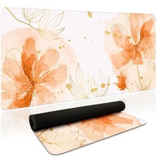 HUADO Desk Mat, Aesthetic Floral XXL Mouse Pad, 35.4 x 15.7 Inch, Orange | Wa... picture