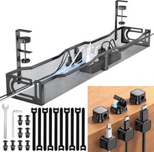 Cable Management Under Desk, 25.3'' No Drill Desk Cable Management Tray with Cla picture