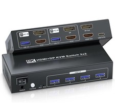 8K 4K HDMI DisplayPort KVM Switch 2 Monitors 2 PCs USB 3.0 Dual Video picture
