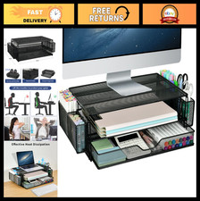 2-Tier Metal Monitor Stand with Drawer & Pencil Holders - Desk Organizer for Lap picture