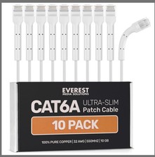 Everest Ultra Slim Cat6a Ethernet Patch Cables 2ft 10-Pack White - 10GB 32awg picture