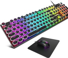 Typewriter Mechanical Gaming Keyboard & Mouse RGB Backlit Blue Switches Hot Swap picture