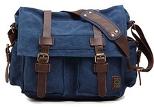 Vintage Military Leather Canvas Laptop Bag Messenger Bags small--13‘’ Blue picture