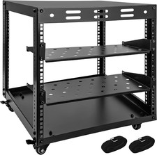 Wall Mountable AV Equipment Rack 10U Steel Open Frame Rolling Stand 200 lb Black picture
