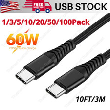 Lot 60W USB-C to USB-C Type-C Cable PD Fast Charger Charging Data Sync Cord 10ft picture