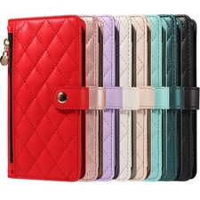 Luxury Zip Leather Grid Wallet Cover Case For S26 S25 S24 S23 S22 S21 S10 S20 picture