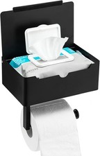 Toilet Paper Holder with Shelf – Matte Black, Stainless Steel, Wall Mount picture