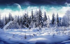 Landscape winter moon trees snow mountains nature art Custom Gaming Mat Desk picture