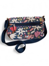 VTG Fossil Blake Floral Canvas Messenger Laptop Bag Navy Pink Cream Red EUC picture