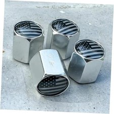  American Flag Chrome Valve Tire Valve Caps 4 Pack Silver USA Flag Valve Caps picture