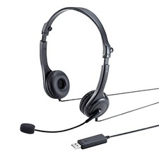 Sanwa Supply Wired Headset USB-A Connection Dual Ear Unidirectional Microphone picture