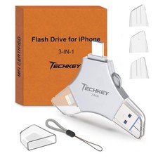 USB Flash Drive for iPhone/iPad, MFi Certified 3in1, 256GB, Silver | External picture