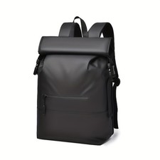 Roll-Top Laptop Backpack Large Oxford Fabric Splash Proof  Unisex Men Minimalist picture