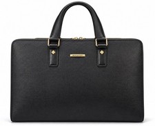 BOSTANTEN Black Leather Laptop Briefcase  - Shoulder Strap Included picture