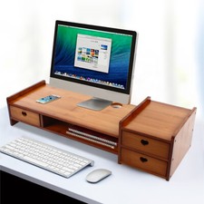 Sturdy Bamboo Wood Monitor Stand Riser w/ Drawer - Desk Storage Organizer picture