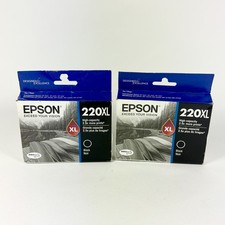 lot of 2 New Genuine Epson 220XL High Capacity Black Ink Cartridge Exp 2023 picture