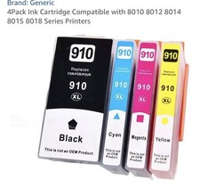 4PACK 910XL Ink Combo W/Chip for HP OfficeJet Pro 8010 8015 8020 8022 8025 8028 picture