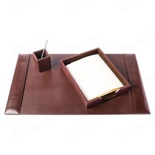 Brown Bonded Leather Luxury 3 Piece Desk Set - Blotter Pad & Desk Organizatio... picture