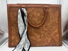 NUBILY BROWN TOOLED LAPTOP BAG /XBODY STRAP/16X13X3 NEW NO TAG picture