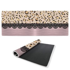 Leopard Print Desk Mat Gaming Mouse Pad Glitter Lace Rose Gold Glam Mousepad ... picture
